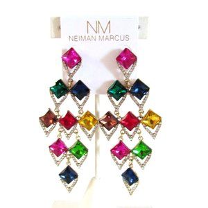 COPY - Neiman Marcus Multi Color Stones Chandelier 31/2" Long Designer Pierce E…